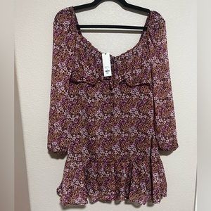 NWT Floral Mini Dress with Sleeves
